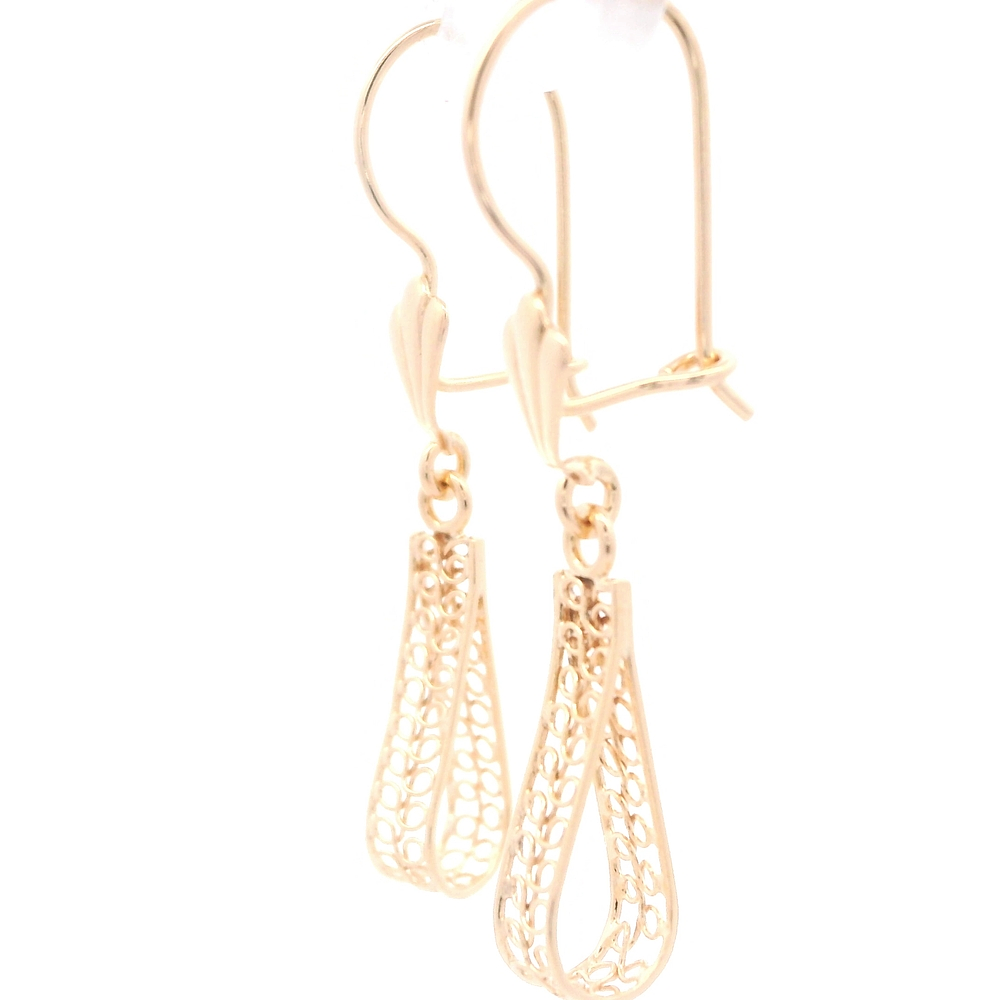 Aros de Oro Amarillo 18K Filigrana con Gancho Hippie con Seguridad