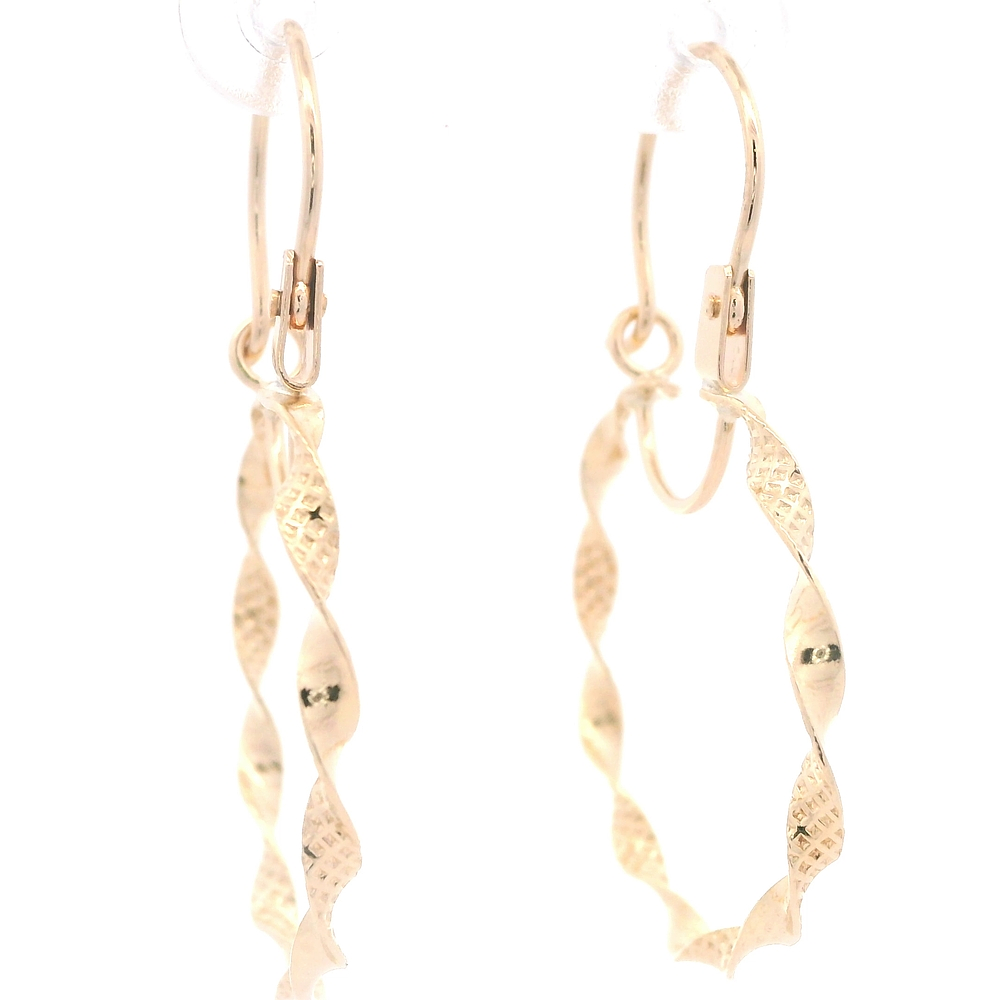 Aros de Oro Amarillo 18K Espiral Tallado con Gancho