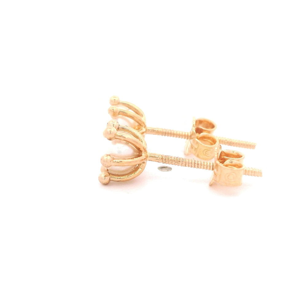 Aros de Oro Amarillo 18K Pistilos con 1perla y Cierre Mariposa