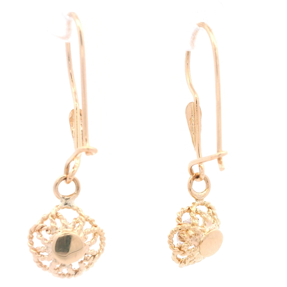 Aros de Oro Amarillo 18K Flor Filigrana con 1 Piedra Incolora y Gancho Hippie con Seguridad