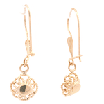 Aros de Oro Amarillo 18K Flor Filigrana con 1 Piedra Incolora y Gancho Hippie con Seguridad