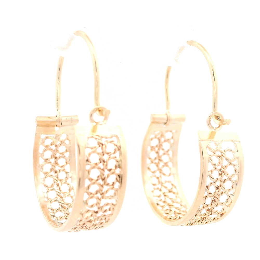 Aros de Oro Amarillo 18K Bote Filigrana con Gancho