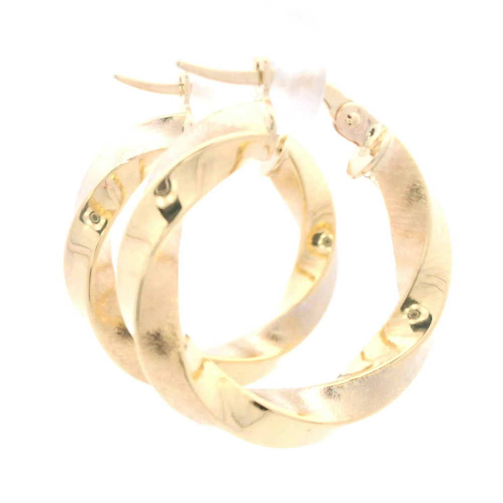 Aros de Oro Amarillo 18K Espiral Dos Oros con Cierre a Presión