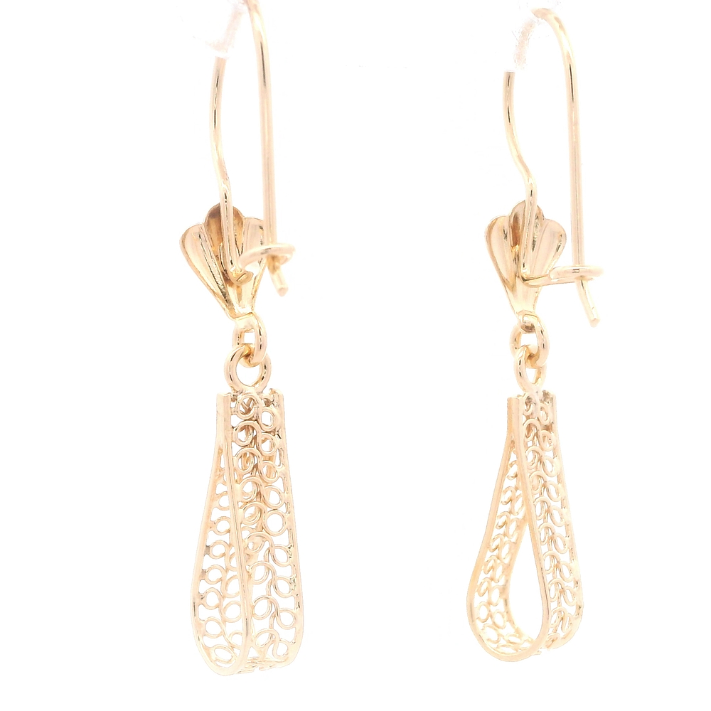 Aros de Oro Amarillo 18K Filigrana con Gancho Hippie con Seguridad