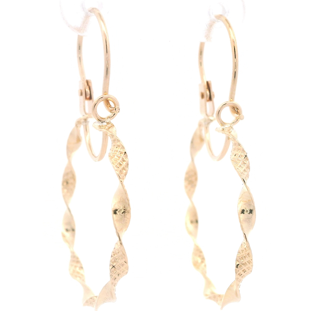 Aros de Oro Amarillo 18K Espiral Tallado con Gancho