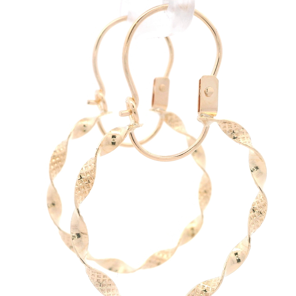 Aros de Oro Amarillo 18K Espiral Tallado con Gancho
