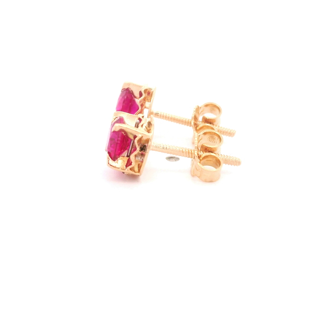 Aros de Oro Amarillo 18K Chaton Circular con 1 Piedra Fucsia Cierre Mariposa