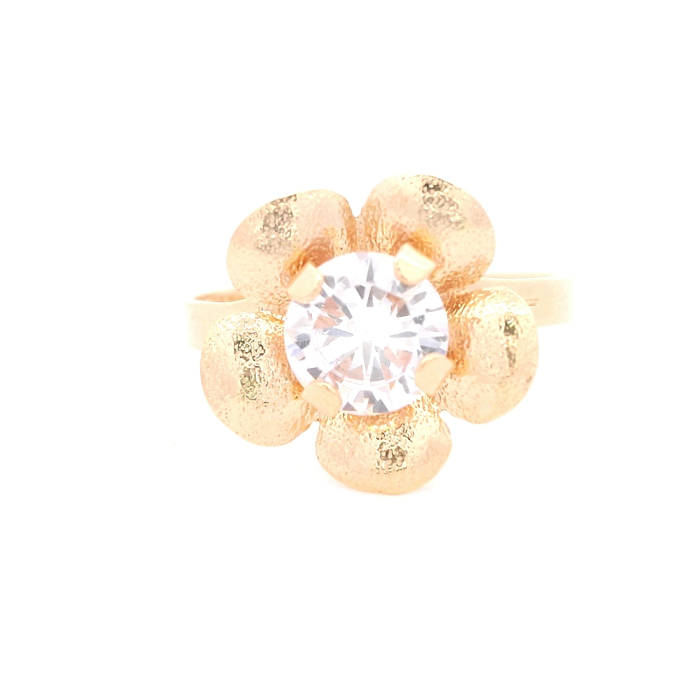 Anillo de Oro Amarillo 18K Flor con Diamante
