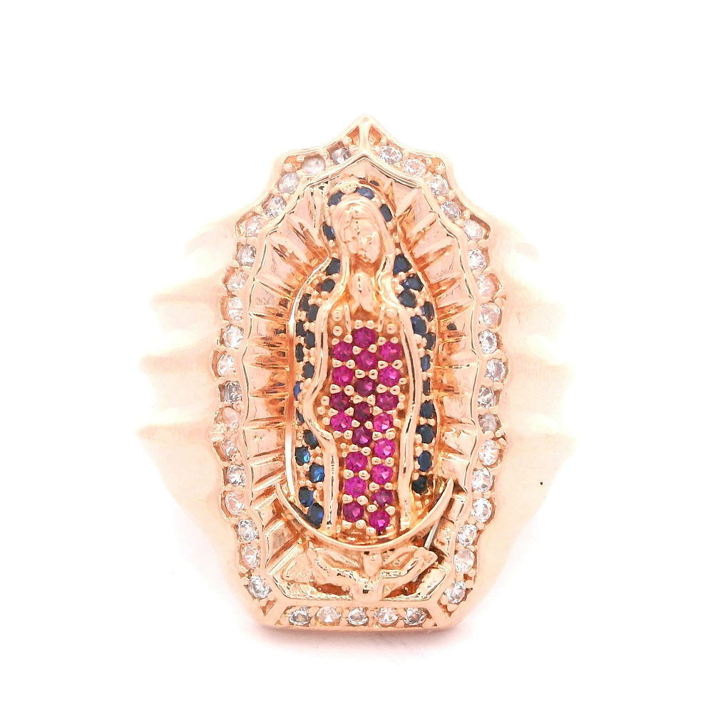Anillo de Oro Amarillo 18K Sello con Piedra Fucsia