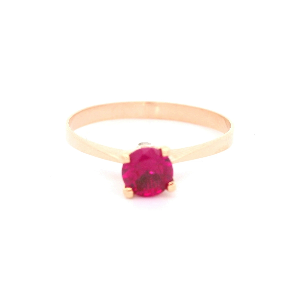 Anillo de Oro Amarillo 18K Solitario con Piedra Fucsia