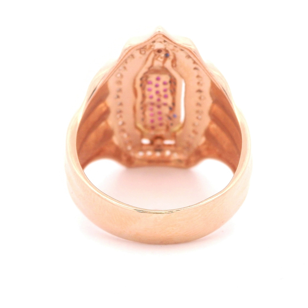 Anillo de Oro Amarillo 18K Sello con Piedra Fucsia