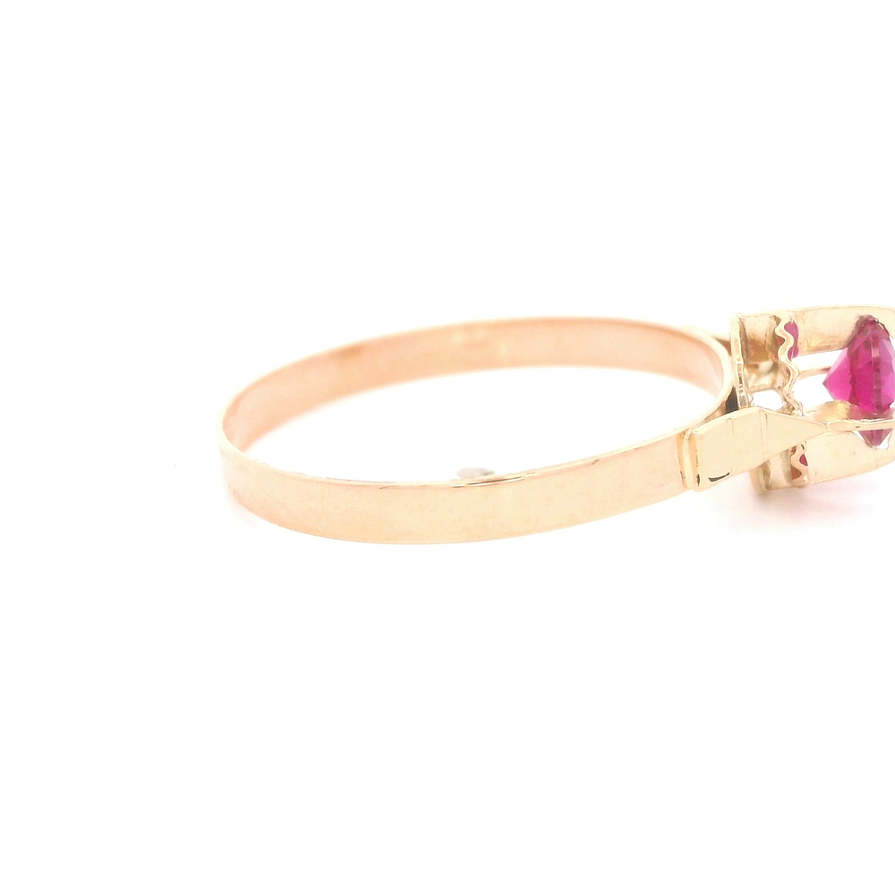 Anillo de Oro Amarillo 18K Circular con Piedra Fucsia