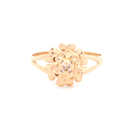 Anillo de Oro Amarillo 18K Flor con Diamante