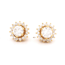 Aros de Oro Amarillo 18K Flor con Diamantes