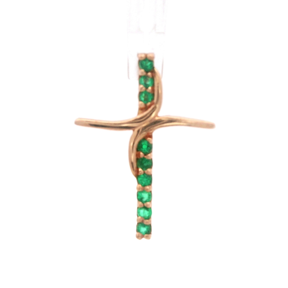 Colgante de Oro Rosado 18K Cruz con Esmeraldas