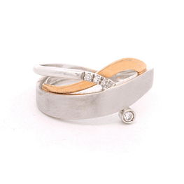 Anillo de Oro Blanco y Rosado 18K Cruzado con Diamantes