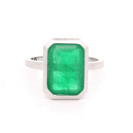 Anillo de Oro Blanco 18K Solitario con Esmeralda