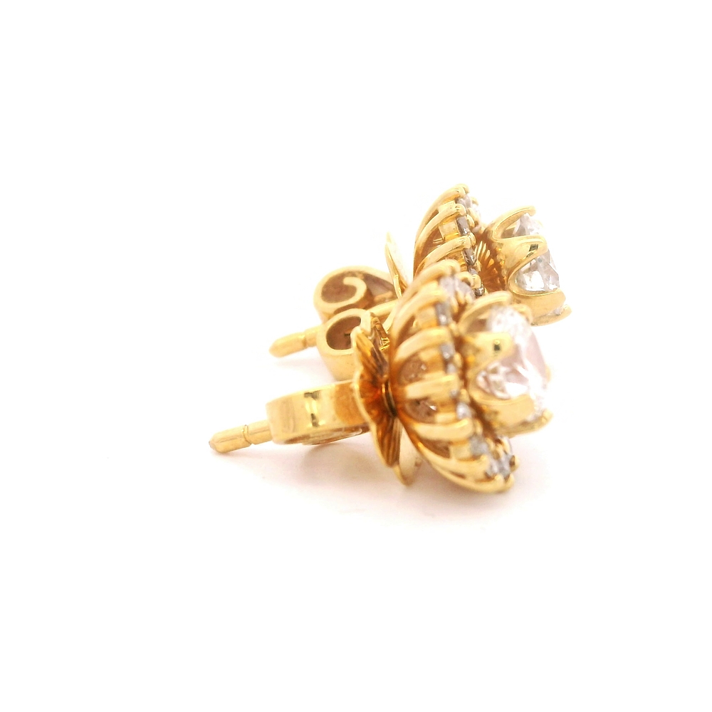 Aros de Oro Amarillo 18K Flor con Diamantes