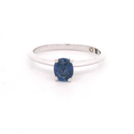 Anillo de Oro Blanco 18K Solitario con Zafiro