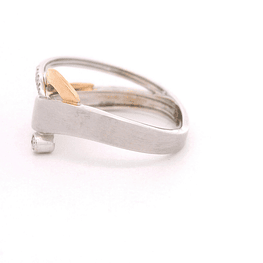 Anillo de Oro Blanco y Rosado 18K Cruzado con Diamantes