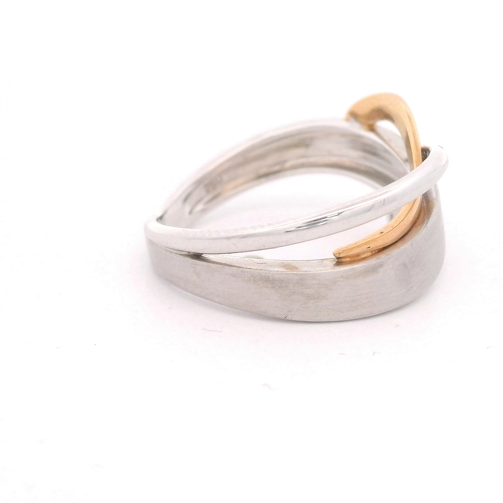 Anillo de Oro Blanco y Rosado 18K Cruzado con Diamantes