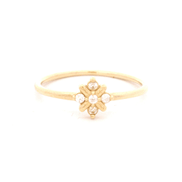 Anillo de Oro Amarillo 18K Flor con Diamante