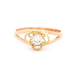 Anillo de Oro Amarillo 18K Flor con Diamante