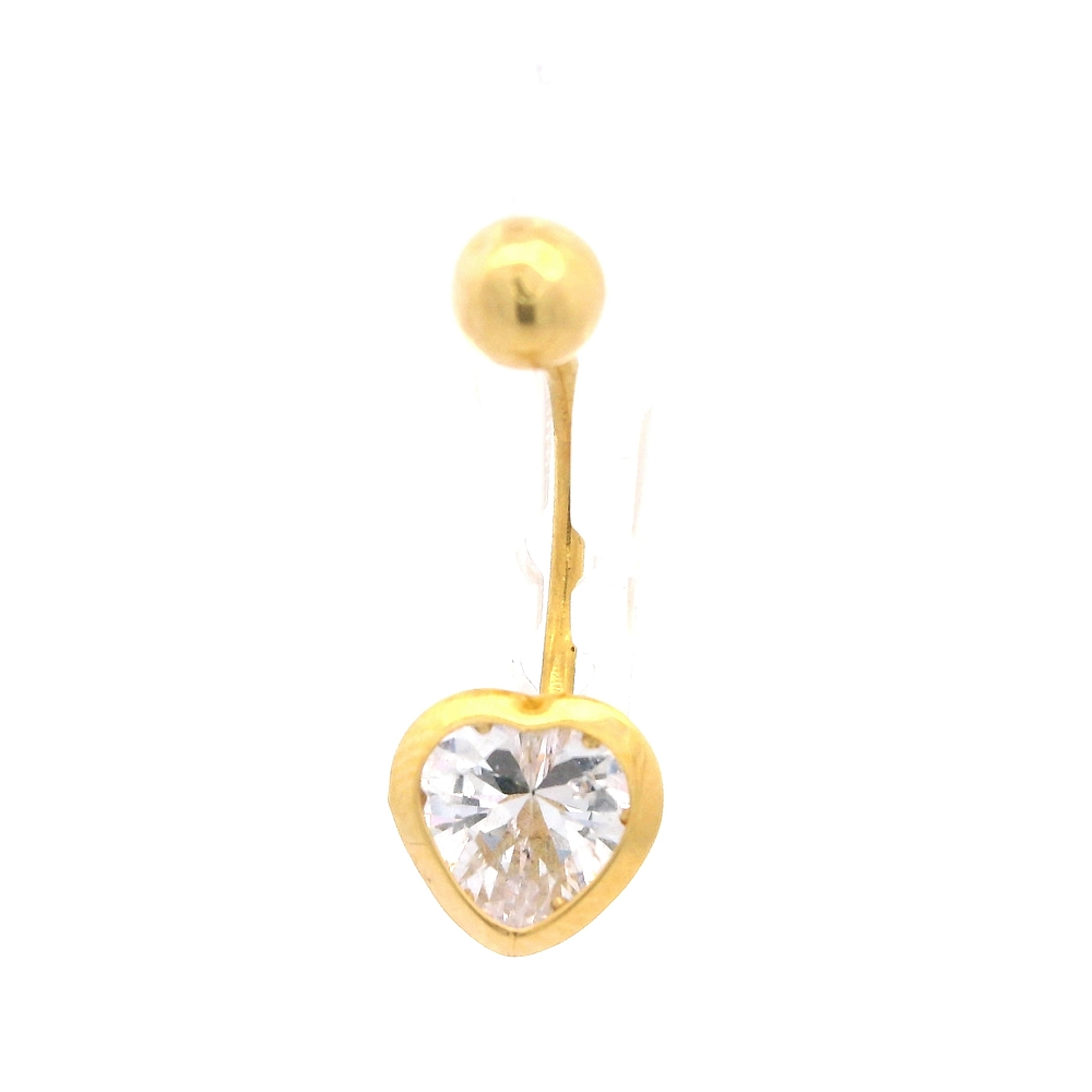 Piercing de Oro Amarillo 18K Corazón con Piedra Incolora