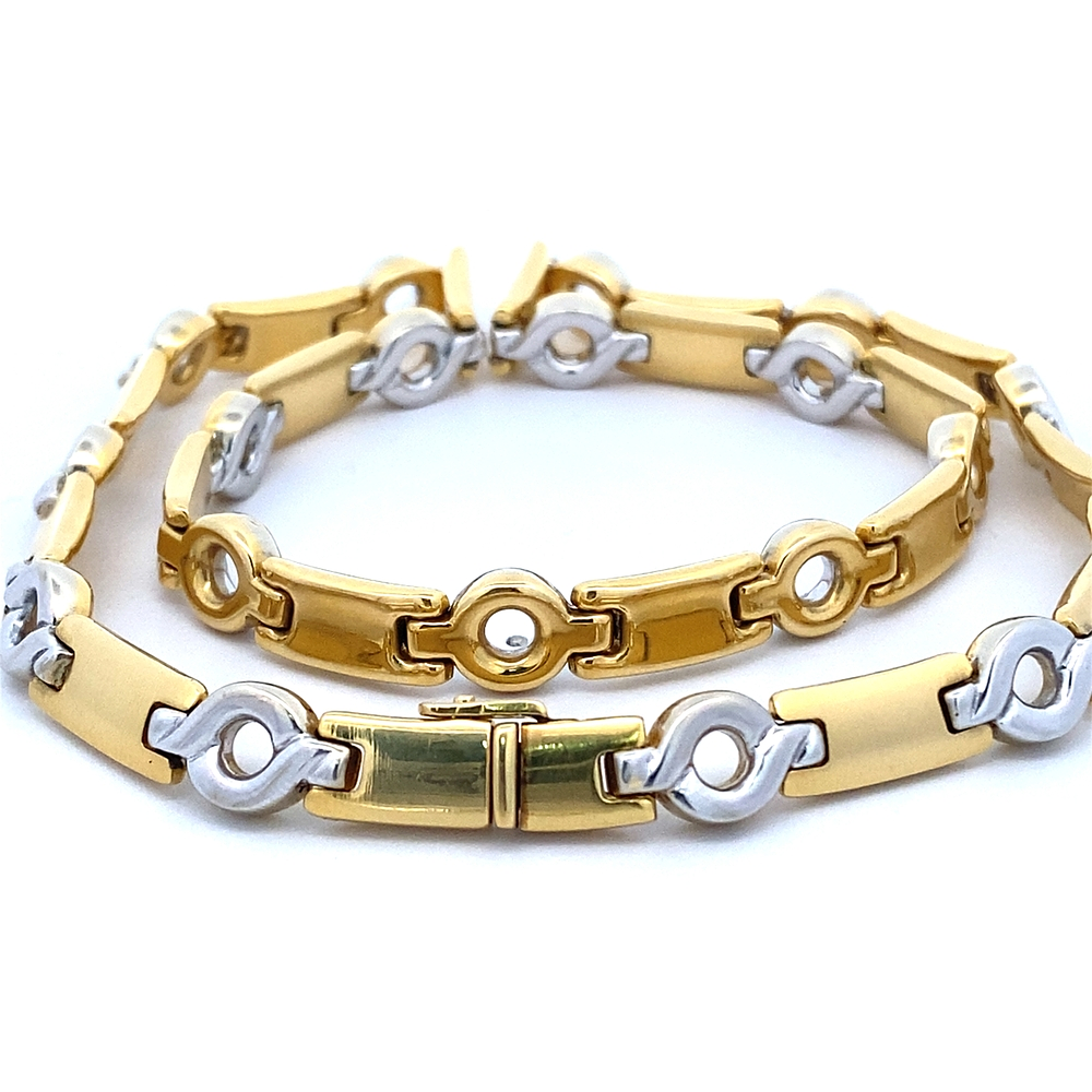 Cadena de Oro Amarillo y Oro Blanco 18K Rectangulares 1x1