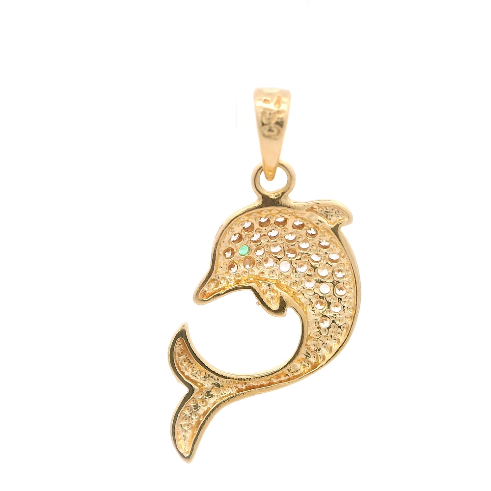 Colgante de Oro Amarillo 18K Delfin, 1mcp Verde 