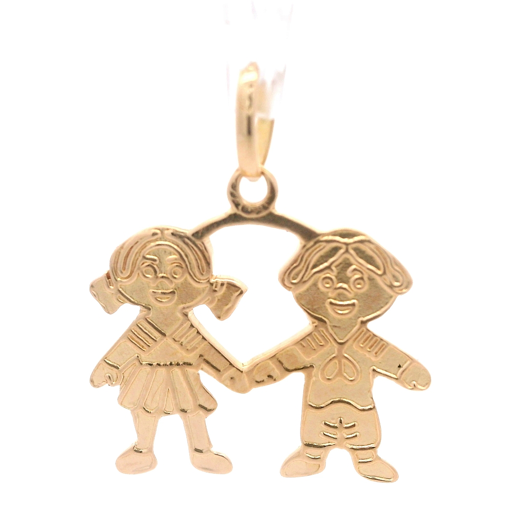 Colgante de Oro Amarillo 18K Niños Tallados 