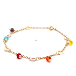 Pulsera de Oro Amarillo 18K Limada Dijes 18 cm Resorte
