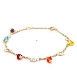Pulsera de Oro Amarillo 18K Limada Dijes 18 cm Resorte