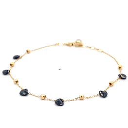 Pulsera de Oro Amarillo 18K Limada Esferas 17 cm Resorte