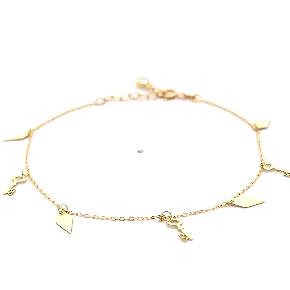 Pulsera de Oro Amarillo 18K Limada Colgantes Moviles 19 cm