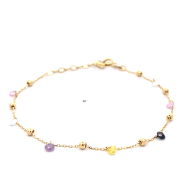 Pulsera de Oro Amarillo 18K Limada Esferas 16 cm Resorte