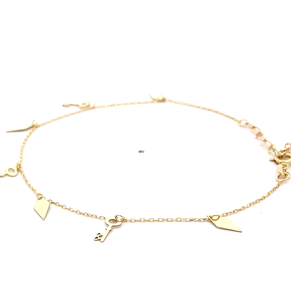Pulsera de Oro Amarillo 18K Limada Colgantes Moviles 19 cm