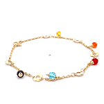 Pulsera de Oro Amarillo 18K Limada Dijes 18 cm Resorte