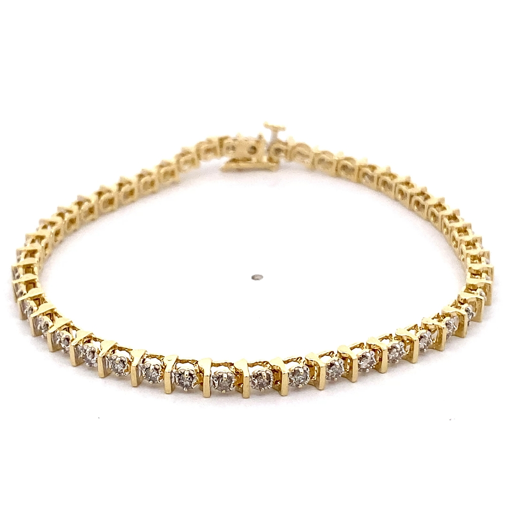 Pulsera de Oro Amarillo 14K con Diamantes con Broche Cajón de Seguridad