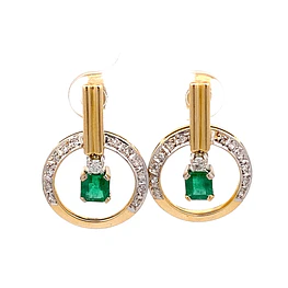 Aros de Oro Amarillo 18K Gota con Diamantes y Esmeralda