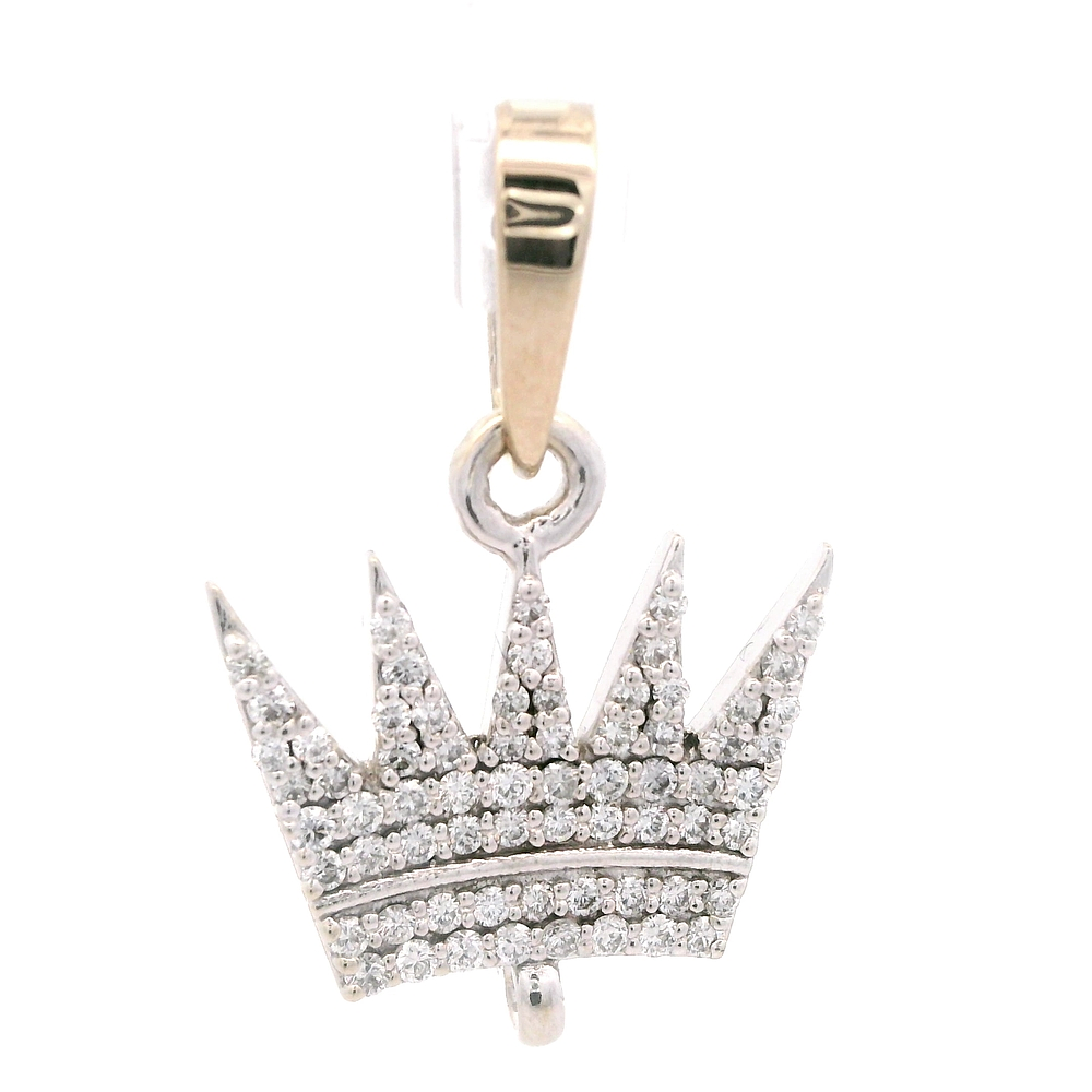 Colgante de Oro Amarillo 14K Corona Bicolor con Diamantes