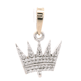 Colgante de Oro Amarillo 14K Corona Bicolor con Diamantes