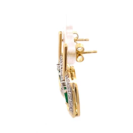 Aros de Oro Amarillo 18K Gota con Diamantes y Esmeralda