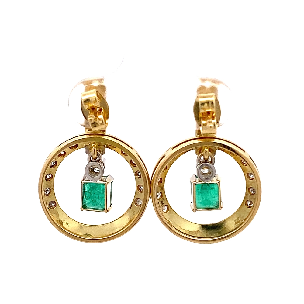 Aros de Oro Amarillo 18K Gota con Diamantes y Esmeralda