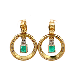 Aros de Oro Amarillo 18K Gota con Diamantes y Esmeralda