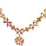 Cadena de Oro Amarillo 18K Flor con Diamantes y Rubí con Broche Mosquetón