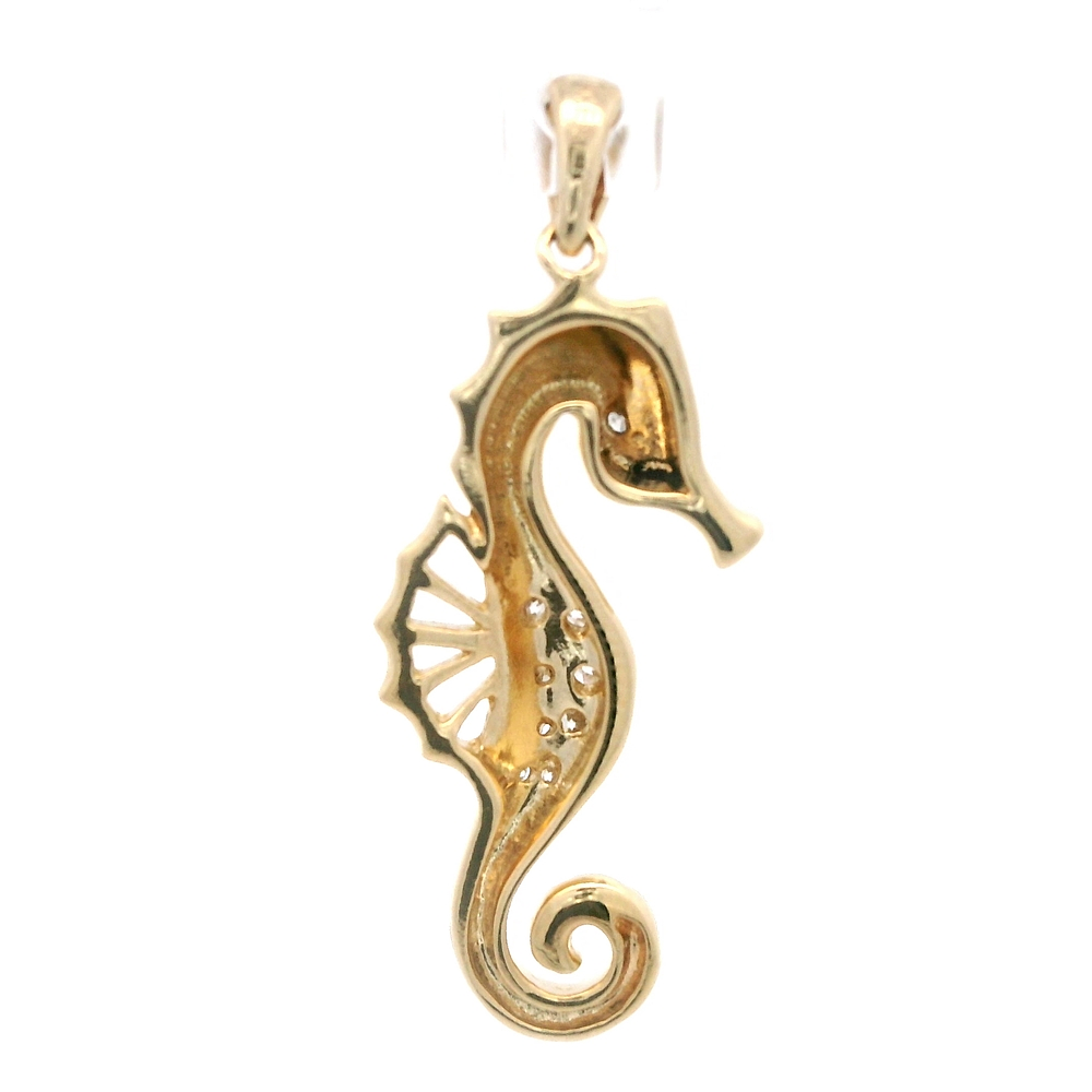 Colgante de Oro Amarillo 14K Caballito De Mar Con Diamantes