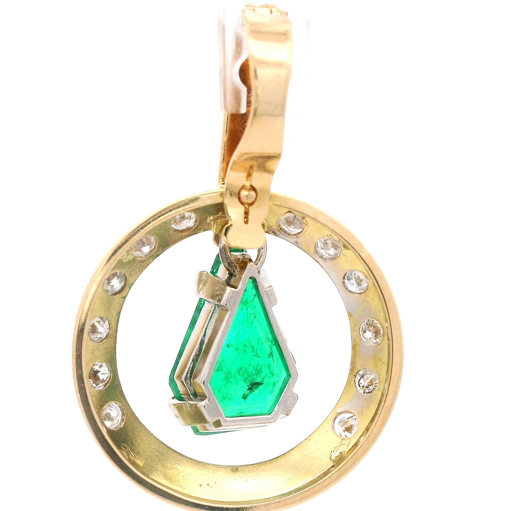 Colgante de Oro Amarillo 18K Gota con Diamantes y Esmeralda