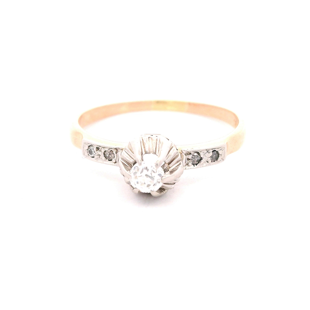 Anillo de Oro Amarillo 18K Solitario Cintillo Bicolor con Diamantes