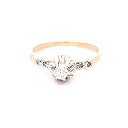 Anillo de Oro Amarillo 18K Solitario Cintillo Bicolor con Diamantes